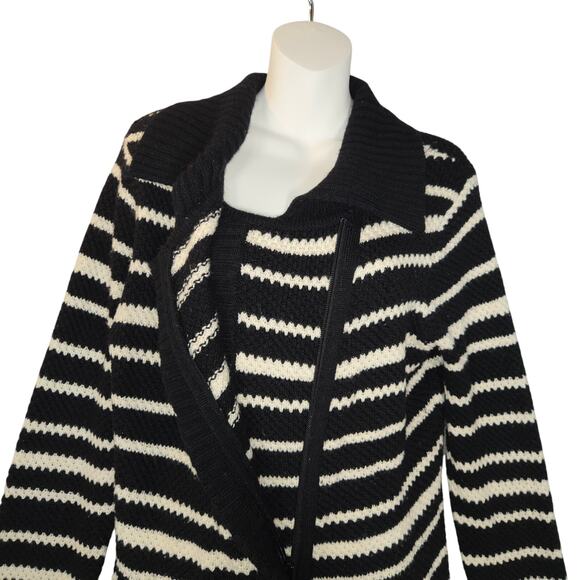 Moda International Womens M Wool Long Cardigan Sweater Duster Striped Zip Knit - Picture 5 of 13
